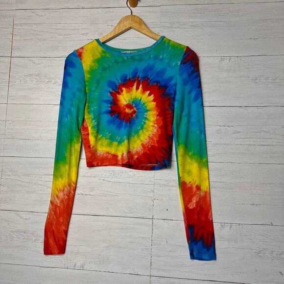 Alice + Olivia Tops - Alice + Olivia Tee Womens Size XS/TP Delaina Rainbow Tie Dye Cropped Long Sleeve